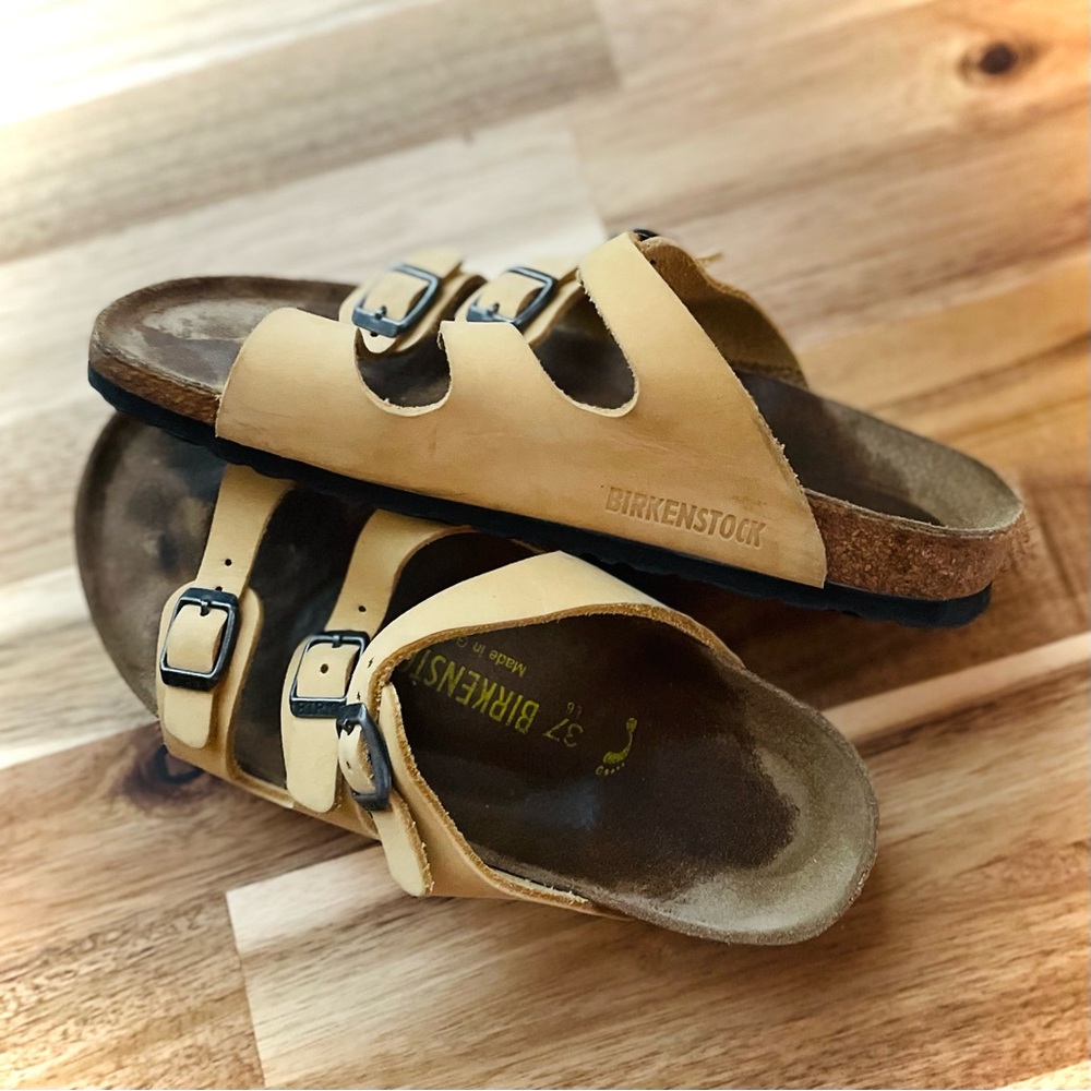 BIRKENSTOCK | 37 | Florida Strappy Leather Soft Footbed Platform Slip-On Sandals
